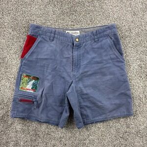 Vintage Columbia Shorts Kids 14/16 Blue Cotton Yellowstone Patch AB8197